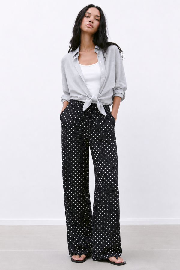 Women’s Wide Leg Polka Dot Pants – Casual Streetwear Lounge Trousers with Elastic Waist and Loose Fit