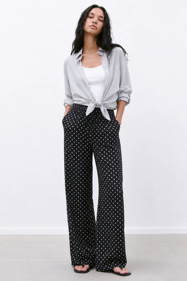 Women’s Wide Leg Polka Dot Pants – Casual Streetwear Lounge Trousers with Elastic Waist and Loose Fit