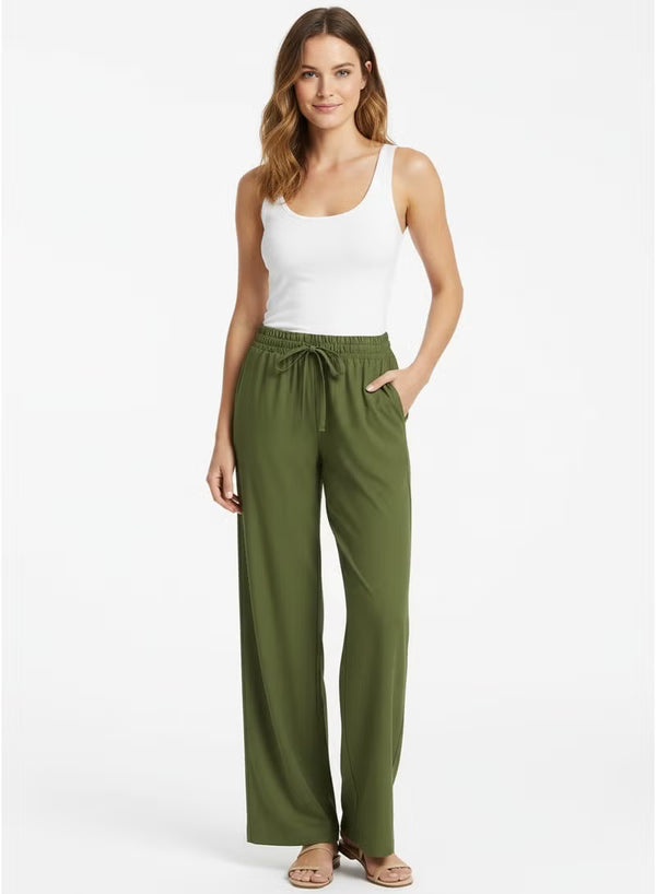 Soft Steps Women's Linen Pants Dark Green – Casual Breathable Trousere