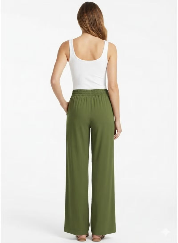Soft Steps Women's Linen Pants Dark Green – Casual Breathable Trousere