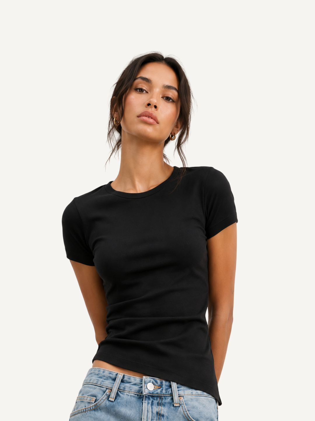 Women’s Black Ribbed Half Sleeve Slim Fit Top
