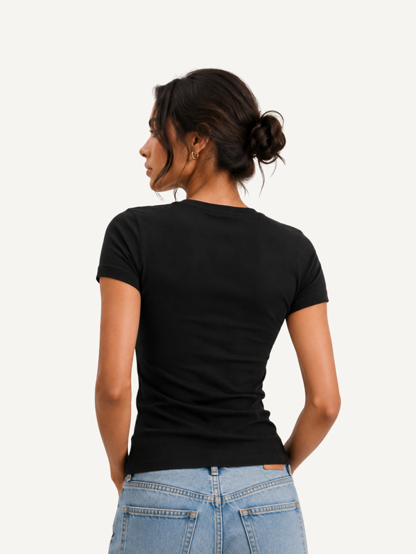 Women’s Black Ribbed Half Sleeve Slim Fit Top