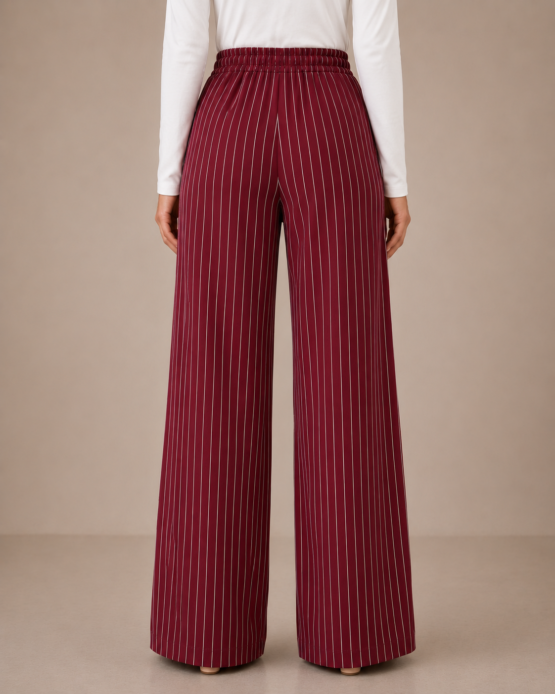 Soft Steps Women's High-Waist Pinstripe Wide Leg Pants | Elegant Relaxed Fit Trousers