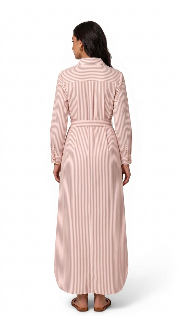 Women’s Striped Long Sleeve Maxi Shirt Dress with Waist Belt