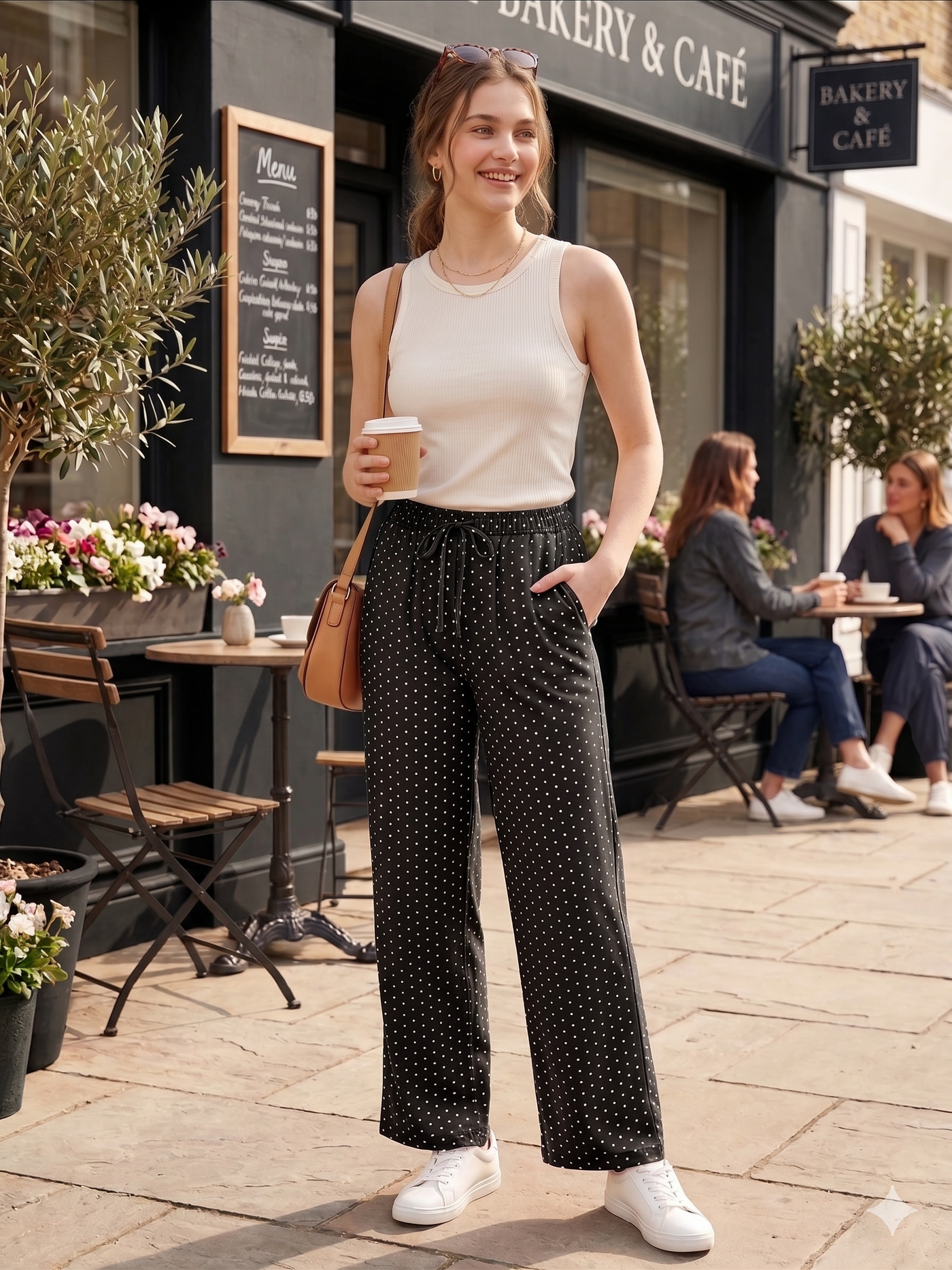 Women’s Wide Leg Polka Dot Pants – Casual Streetwear Lounge Trousers with Elastic Waist and Loose Fit