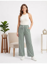 Women's Wide Leg Striped Pants – High Waist Casual Relaxed Fit Trousers with Elastic Waistband