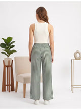 Women's Wide Leg Striped Pants – High Waist Casual Relaxed Fit Trousers with Elastic Waistband