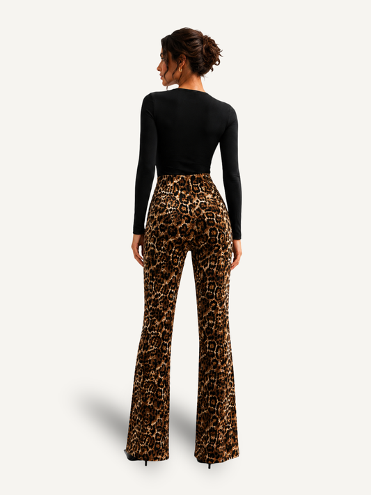 Women’s Leopard Print Wide Leg Pants – High Waist, Stretch Fabric, Casual & Chic