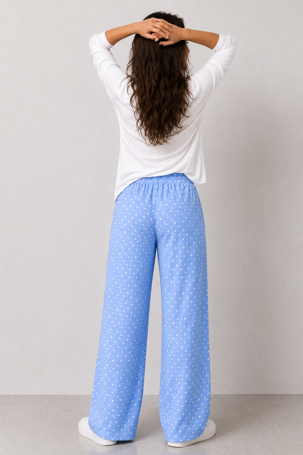 Women’s Wide Leg Polka Dot Pants – Casual Streetwear Lounge Trousers with Elastic Waist and Loose Fit