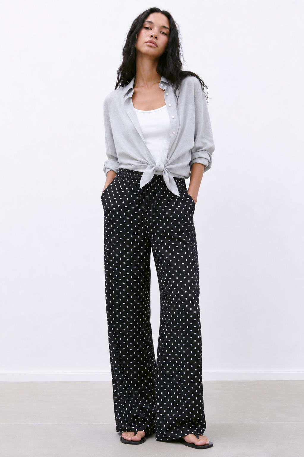 Women’s Wide Leg Polka Dot Pants – Casual Streetwear Lounge Trousers with Elastic Waist and Loose Fit
