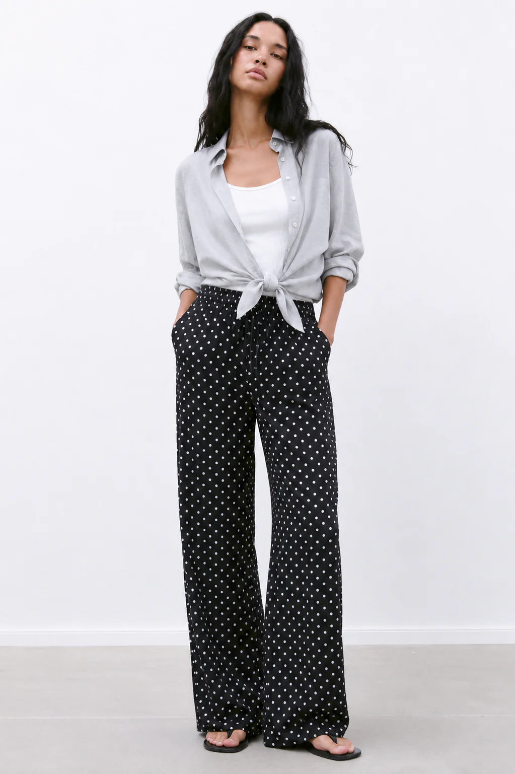 Women’s Wide Leg Polka Dot Pants – Casual Streetwear Lounge Trousers with Elastic Waist and Loose Fit