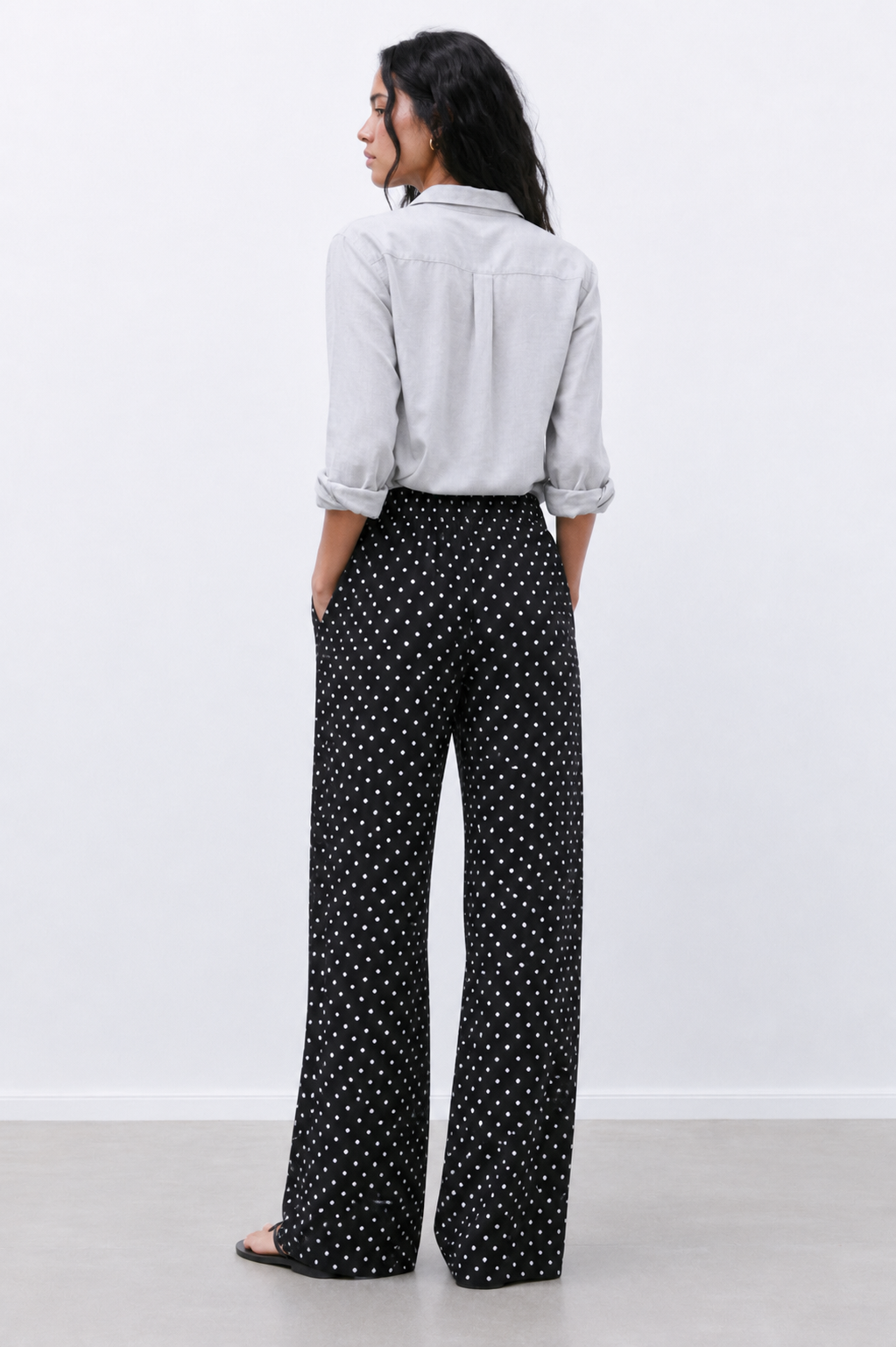 Women’s Wide Leg Polka Dot Pants – Casual Streetwear Lounge Trousers with Elastic Waist and Loose Fit