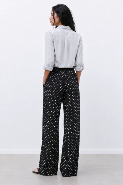 Women’s Wide Leg Polka Dot Pants – Casual Streetwear Lounge Trousers with Elastic Waist and Loose Fit