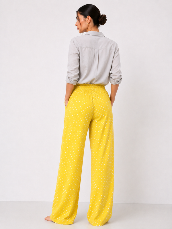 Women’s Wide Leg Polka Dot Pants – Casual Streetwear Lounge Trousers with Elastic Waist and Loose Fit