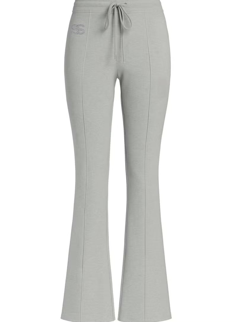 Women's Grey High-Waisted Flared Pants Soft Cotton Interlock Elegant Fit with Drawstring