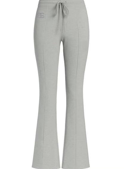 Women's Grey High-Waisted Flared Pants Soft Cotton Interlock Elegant Fit with Drawstring