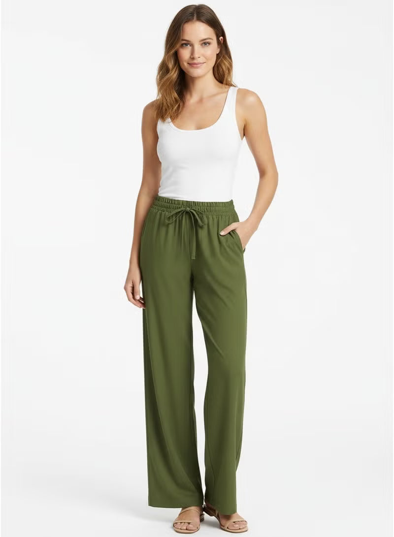 Soft Steps Women's Linen Pants Dark Green – Casual Breathable Trousere