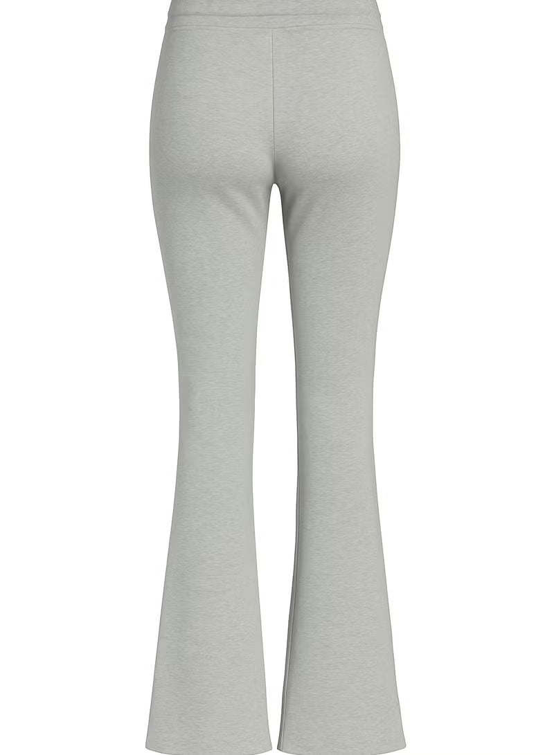 Women's Grey High-Waisted Flared Pants Soft Cotton Interlock Elegant Fit with Drawstring