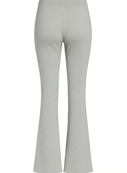 Women's Grey High-Waisted Flared Pants Soft Cotton Interlock Elegant Fit with Drawstring