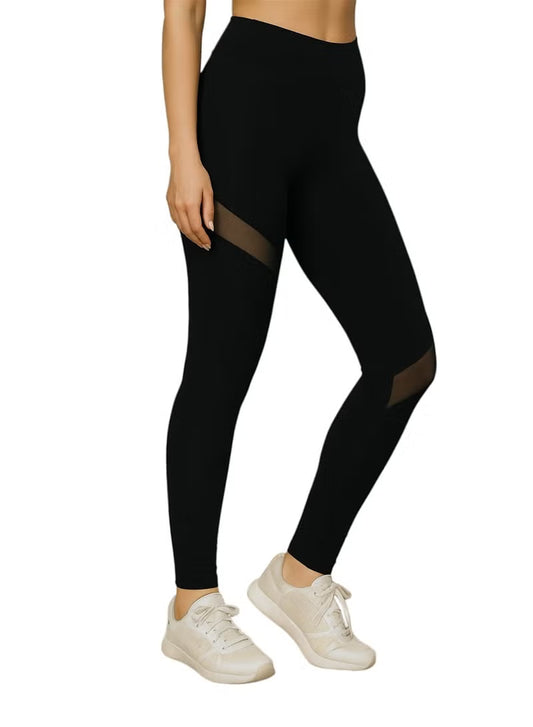 Women's Black High Waist Mesh Leggings - Slim Fit Activewear