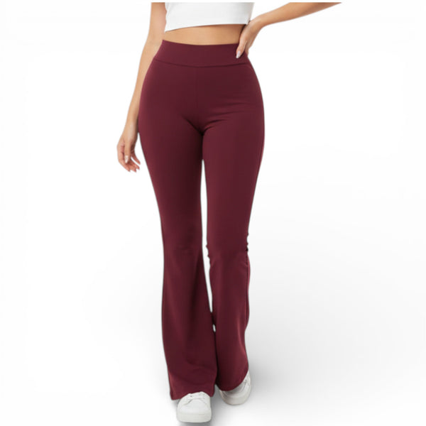 Women's Wide Waist Yoga Pants - Elastic Bootcut Leggings, Burgundy