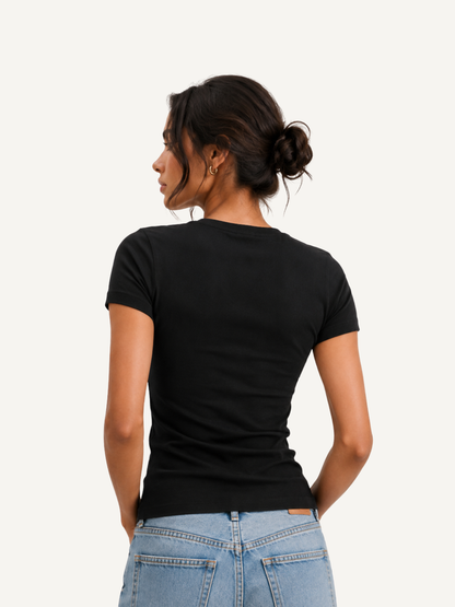 Women’s Black Ribbed Half Sleeve Slim Fit Top