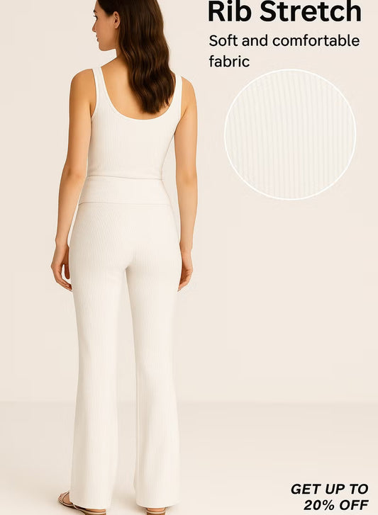 Soft Steps Flared trousers White with fold-over waist