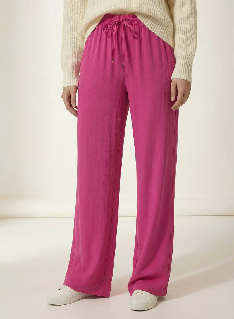 Women’s Linen Wide Leg Pants – Elastic Waist Casual Trousers with Pockets, Pink