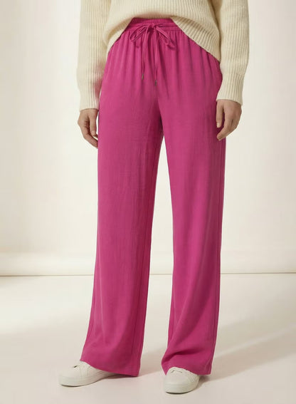 Women’s Linen Wide Leg Pants – Elastic Waist Casual Trousers with Pockets, Pink