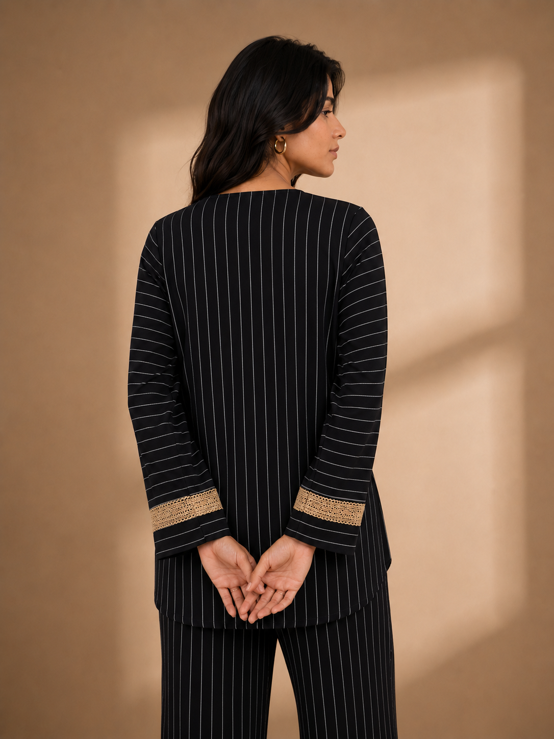 Women's Striped Two Piece Set – Long Sleeve Tunic Top & Wide Leg Pants Co-Ord Outfit