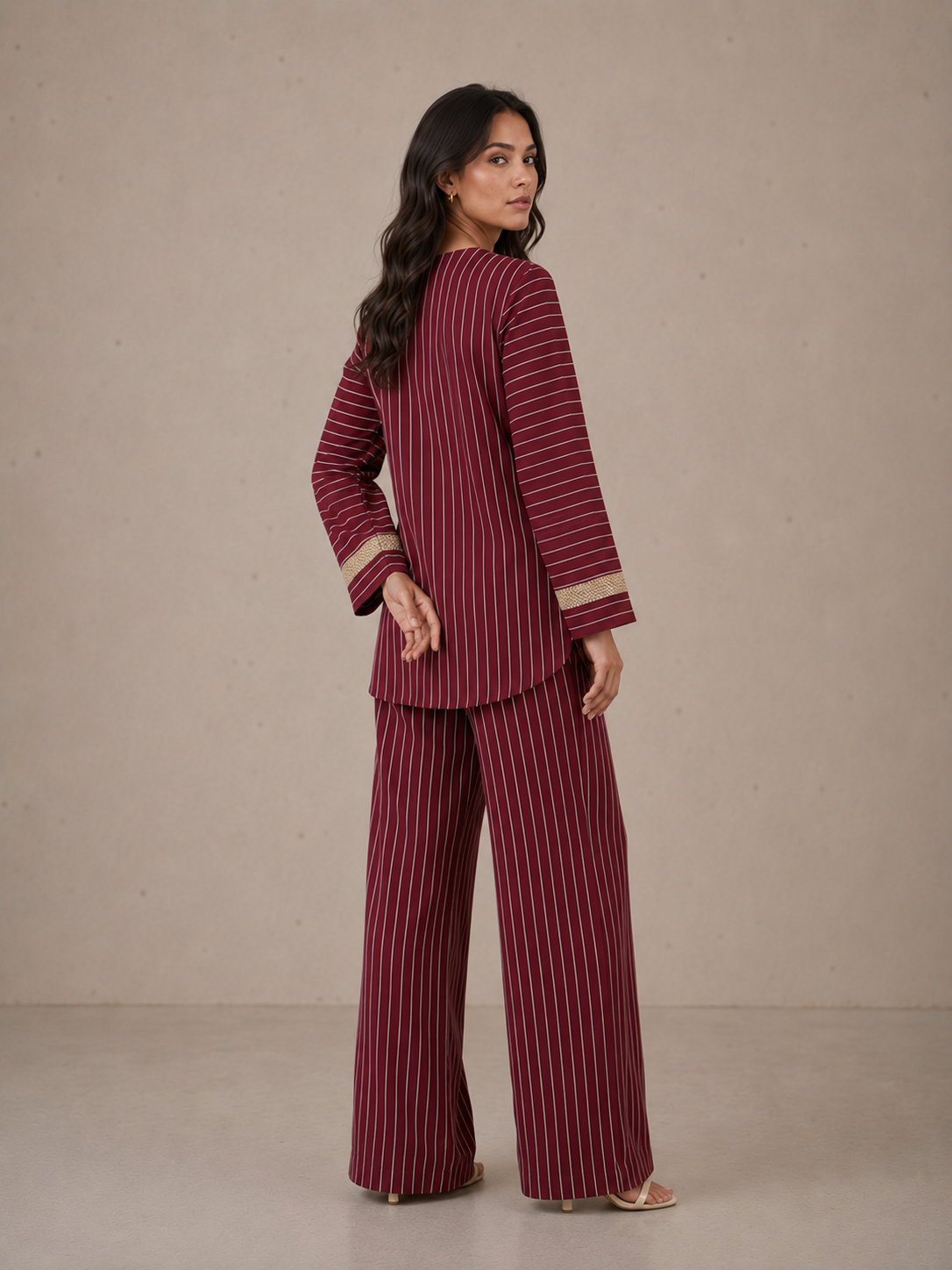 Women's Striped Two Piece Set – Long Sleeve Tunic Top & Wide Leg Pants Co-Ord Outfit