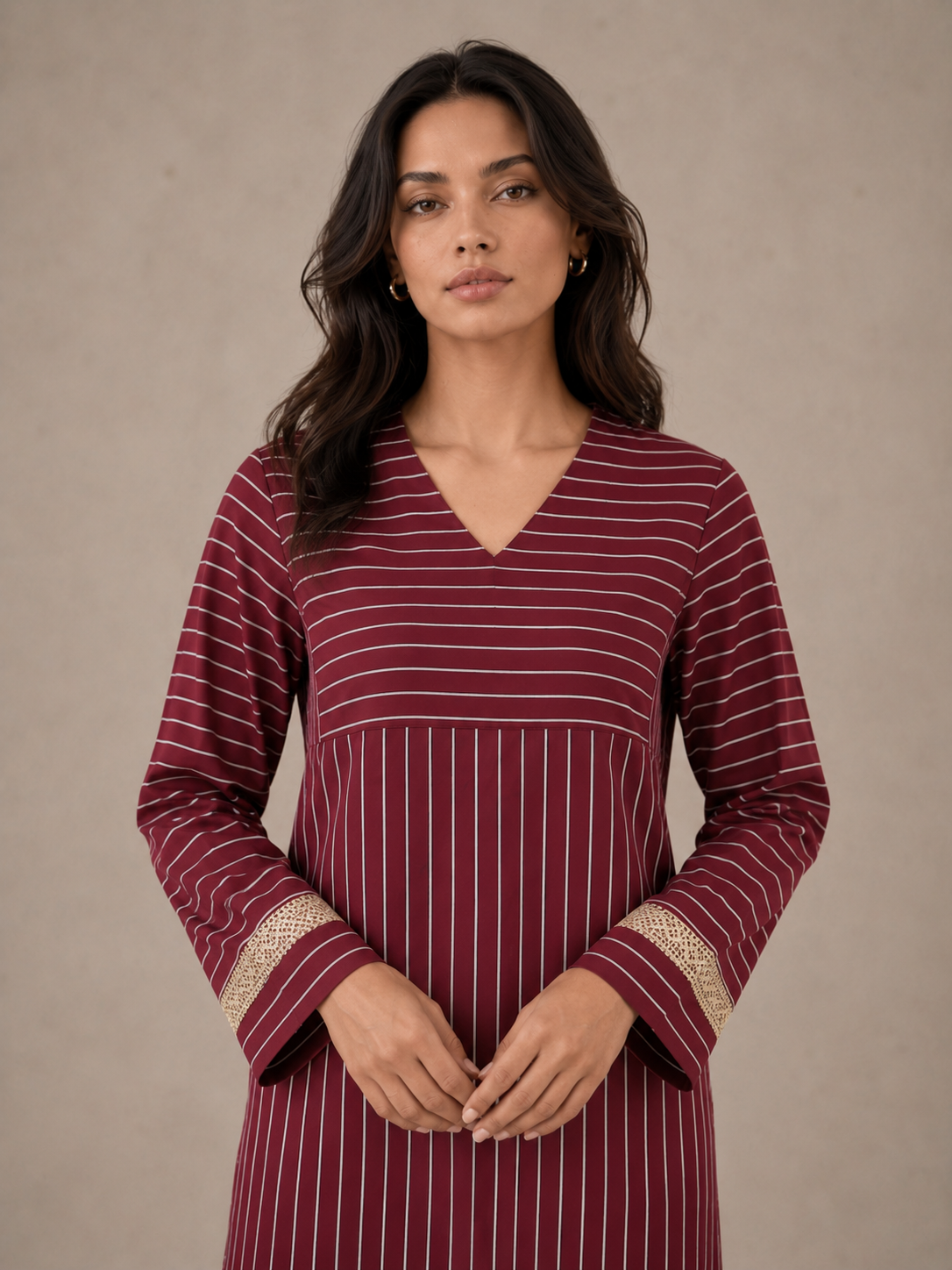 Women's Striped Two Piece Set – Long Sleeve Tunic Top & Wide Leg Pants Co-Ord Outfit