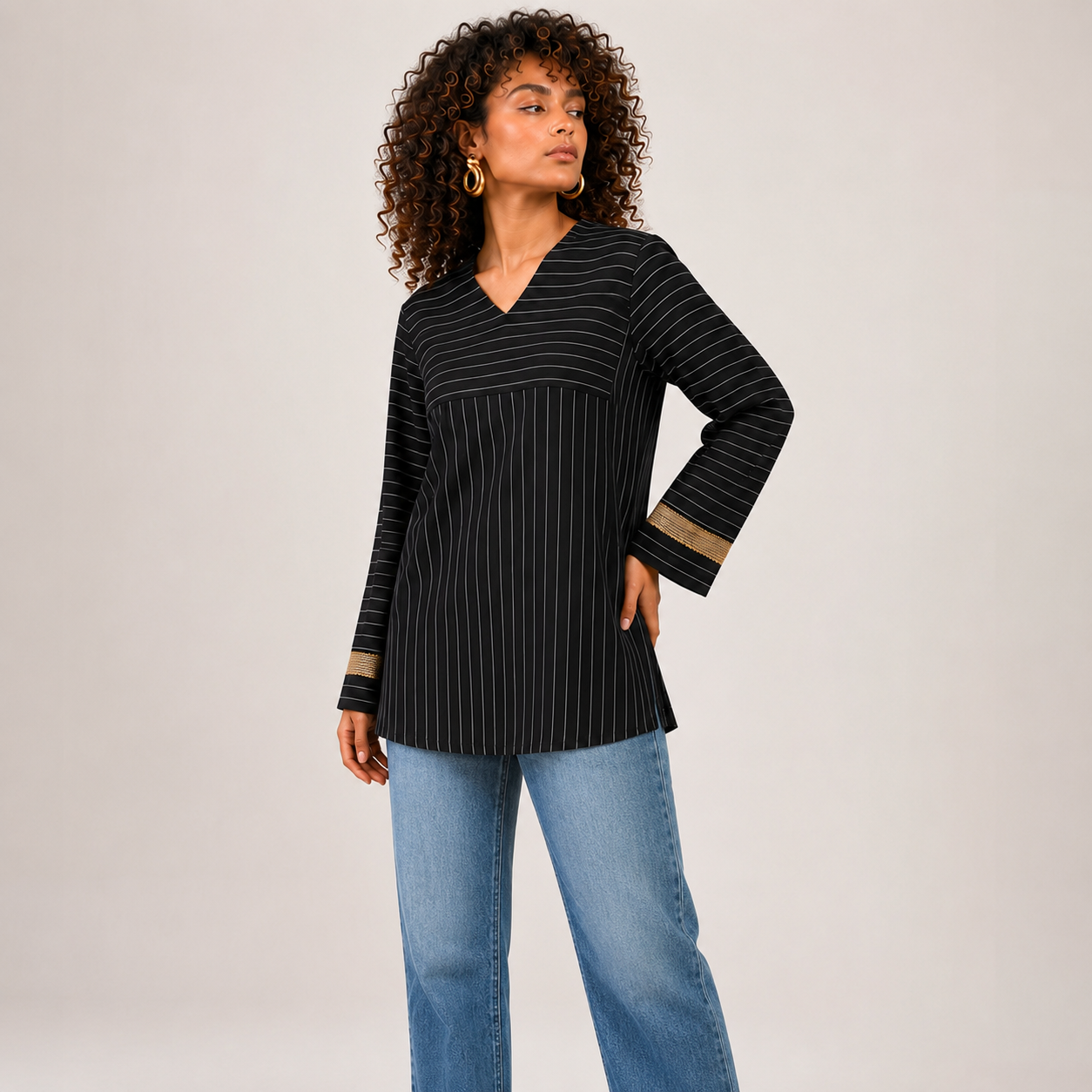 Soft Steps Women's Elegant Striped Long Sleeve Blouse | Lightweight Casual Tunic Top