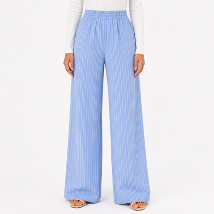 Soft Steps Women's High-Waist Pinstripe Wide Leg Pants | Elegant Relaxed Fit Trousers