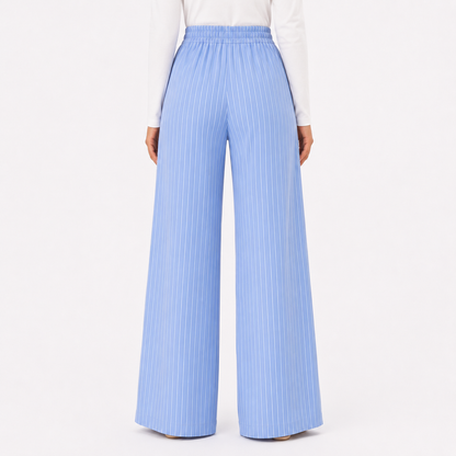 Soft Steps Women's High-Waist Pinstripe Wide Leg Pants | Elegant Relaxed Fit Trousers