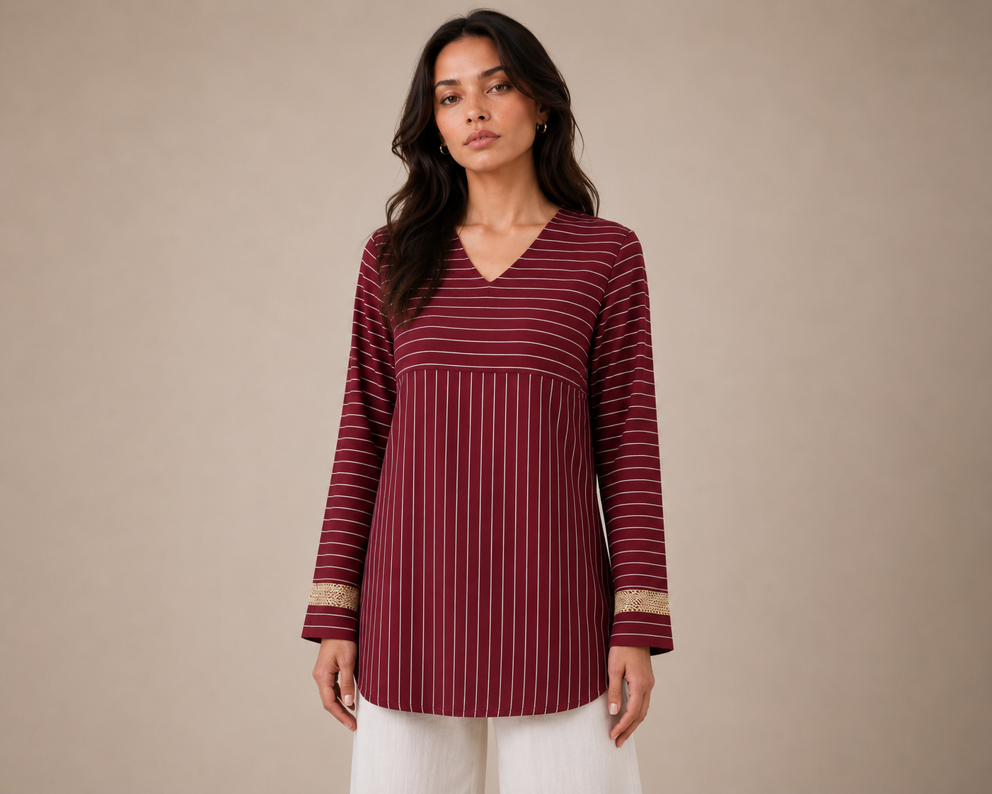 Soft Steps Women's Elegant Striped Long Sleeve Blouse | Lightweight Casual Tunic Top
