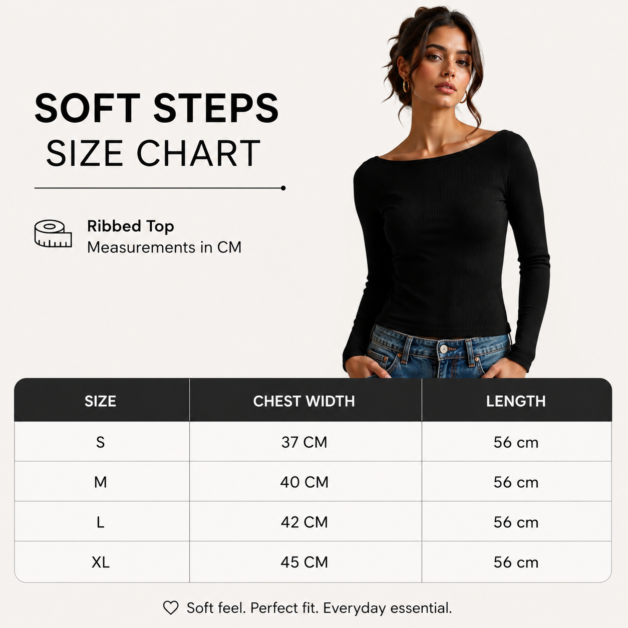 Women’s Black Ribbed Half Sleeve Slim Fit Top
