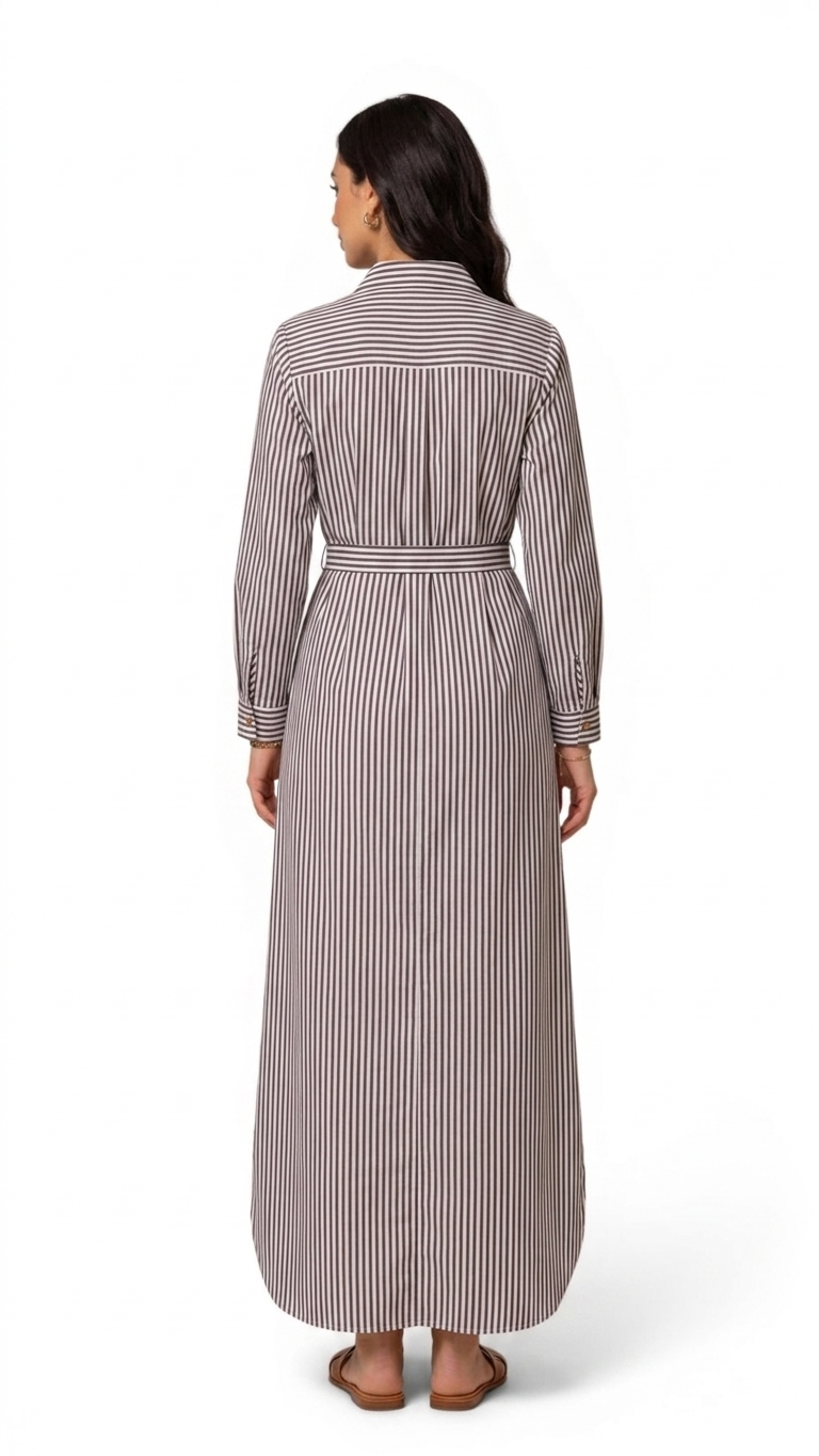 Women’s Striped Long Sleeve Maxi Shirt Dress with Waist Belt