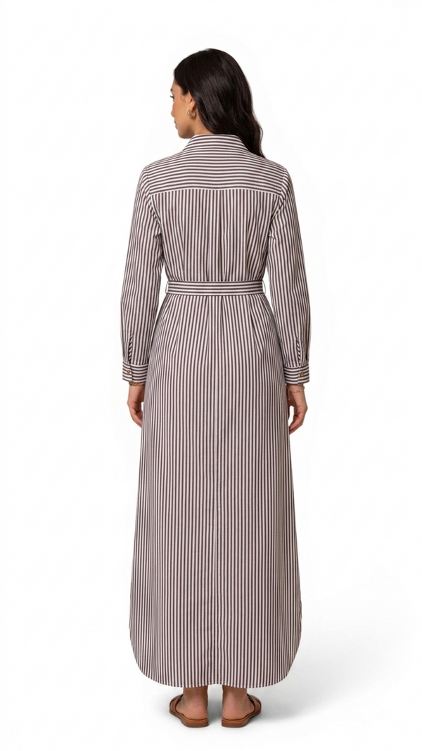 Women’s Striped Long Sleeve Maxi Shirt Dress with Waist Belt