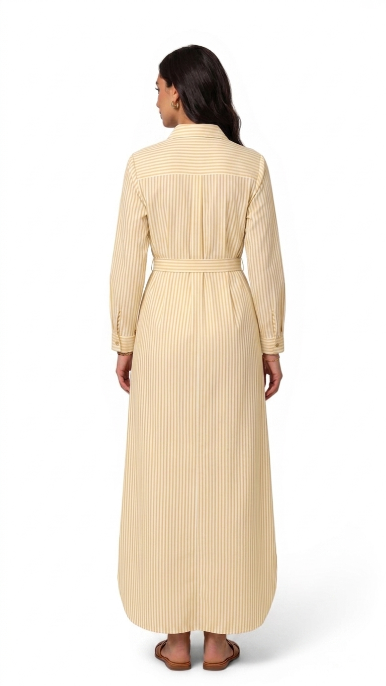 Women’s Striped Long Sleeve Maxi Shirt Dress with Waist Belt