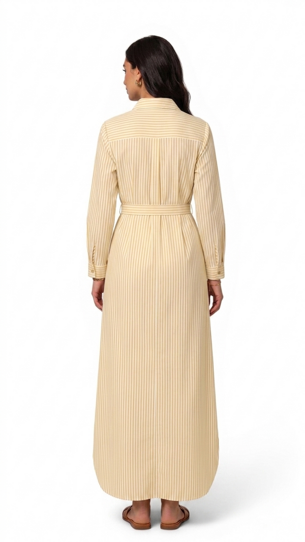 Women’s Striped Long Sleeve Maxi Shirt Dress with Waist Belt