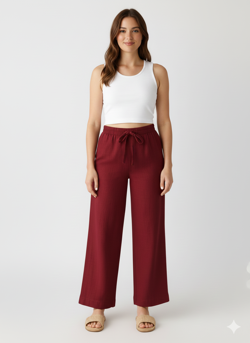 Soft Steps Women's Linen Pants Burgandy