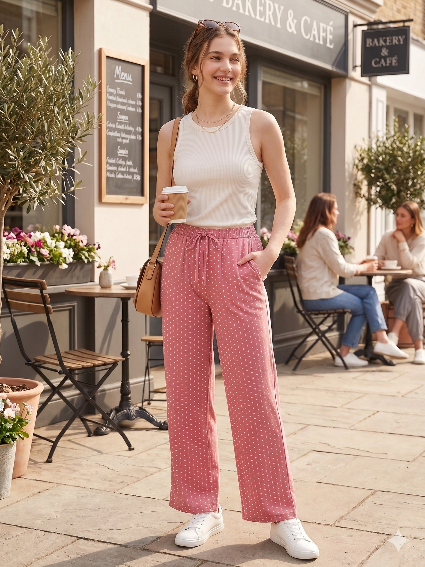 Women’s Wide Leg Polka Dot Pants – Casual Streetwear Lounge Trousers with Elastic Waist and Loose Fit