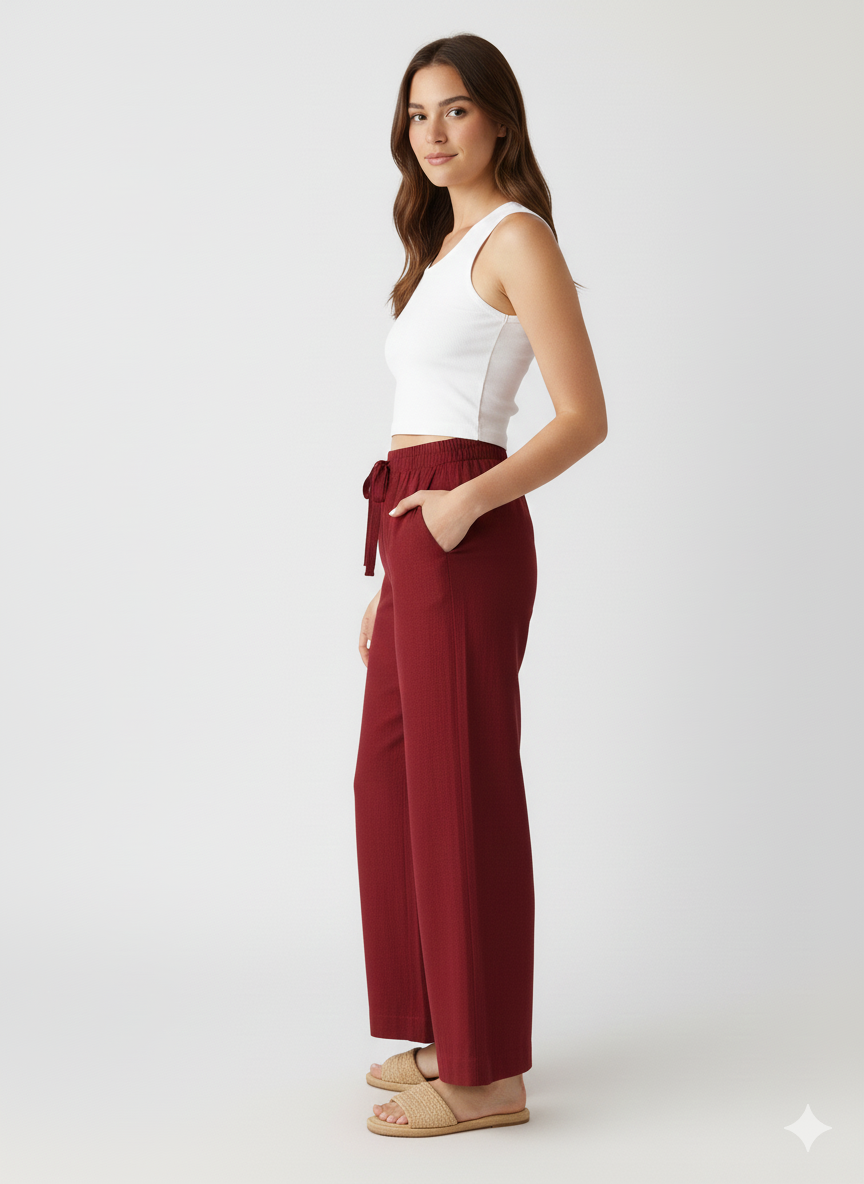 Soft Steps Women's Linen Pants Burgandy