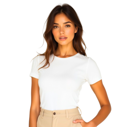Women's Ribbed Short Sleeve Crew Neck Top – Soft Fitted T-Shirt White