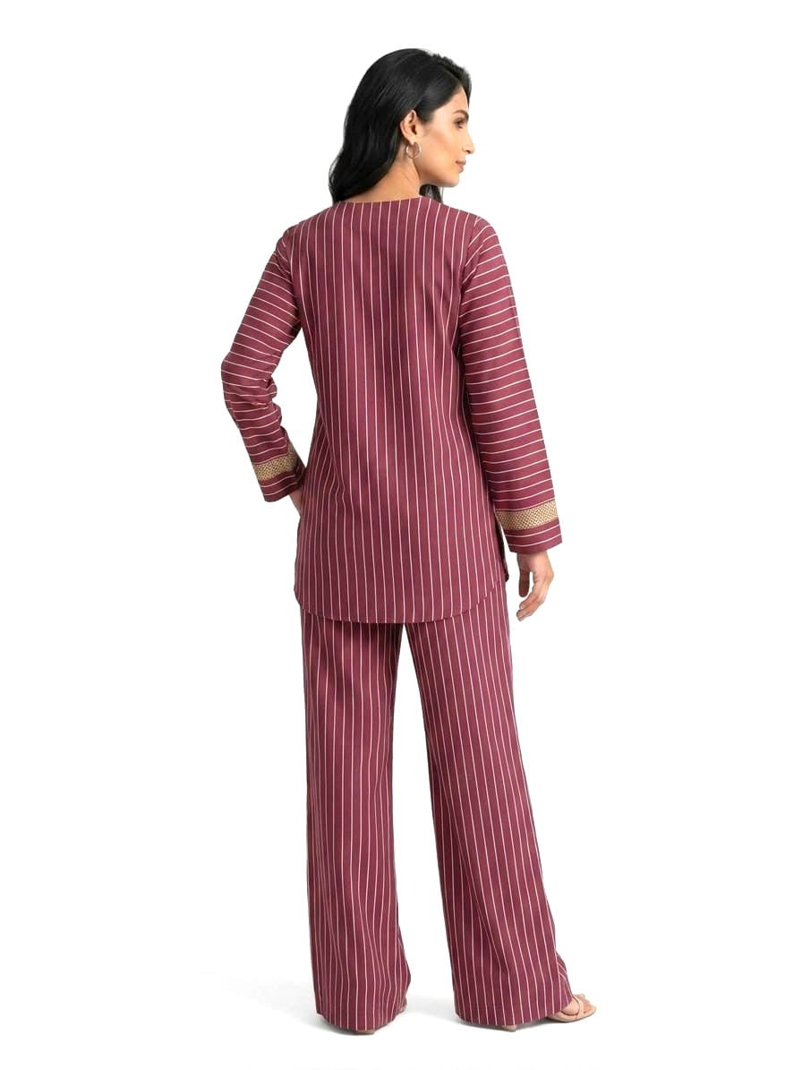 Women's Striped Two Piece Set – Long Sleeve Tunic Top & Wide Leg Pants Co-Ord Outfit