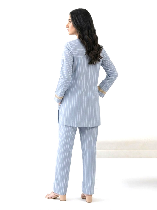 Women's Striped Two Piece Set – Long Sleeve Tunic Top & Wide Leg Pants Co-Ord Outfit