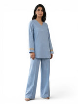 Women's Striped Two Piece Set – Long Sleeve Tunic Top & Wide Leg Pants Co-Ord Outfit