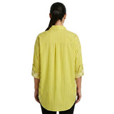 Women's Yellow Striped Oversized Button-Down Shirt – Long Sleeve Casual Tunic Blouse