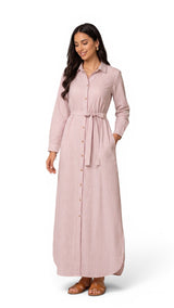 Women’s Striped Long Sleeve Maxi Shirt Dress with Waist Belt
